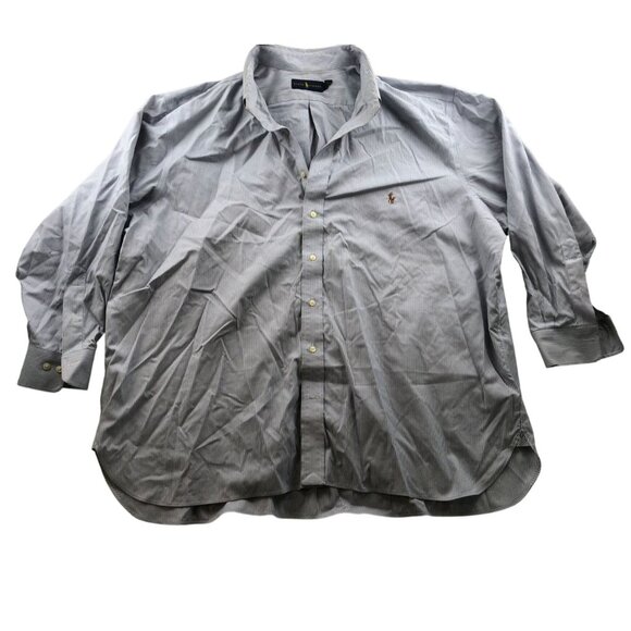 Ralph Lauren Mens Dress Shirt Size 3XL 19 Neck Long Sleeve Striped Blue Casual - Picture 1 of 10